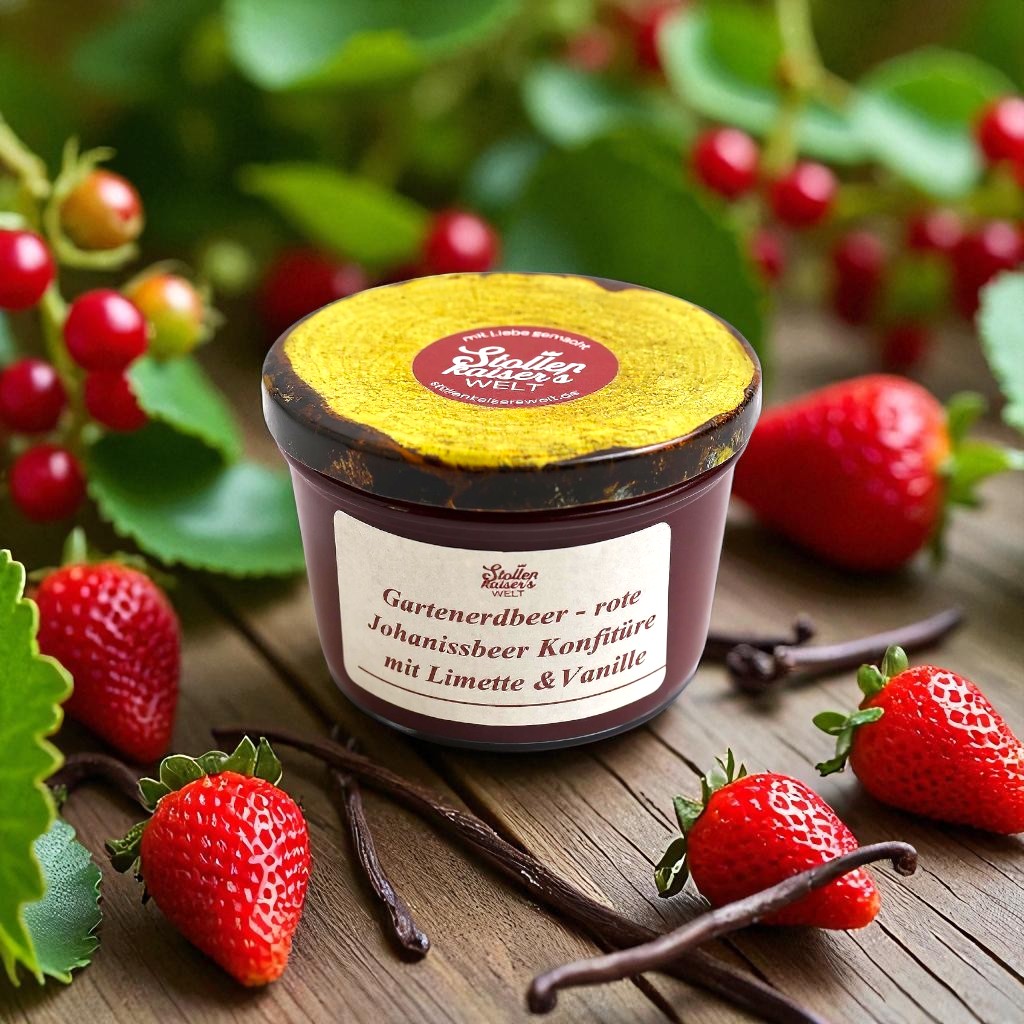 Gartenerdbeer - rote Johannisbeer Konfitüre mit Limette & Vanille